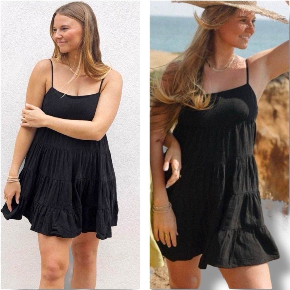 Talula Classic Black Sleeveless Skinny Strap Tiered Empire Waist Mini Dress